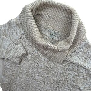 Les Tricots Sweater Women Medium Beige Cable Knit Cowl‎ Neck 3/4 Sleeve  Accent